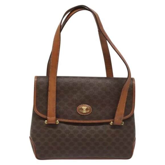 CELINE Macadam Canvas Hand Bag PVC Leather Brown Auth 115387 - Picture 1 of 15